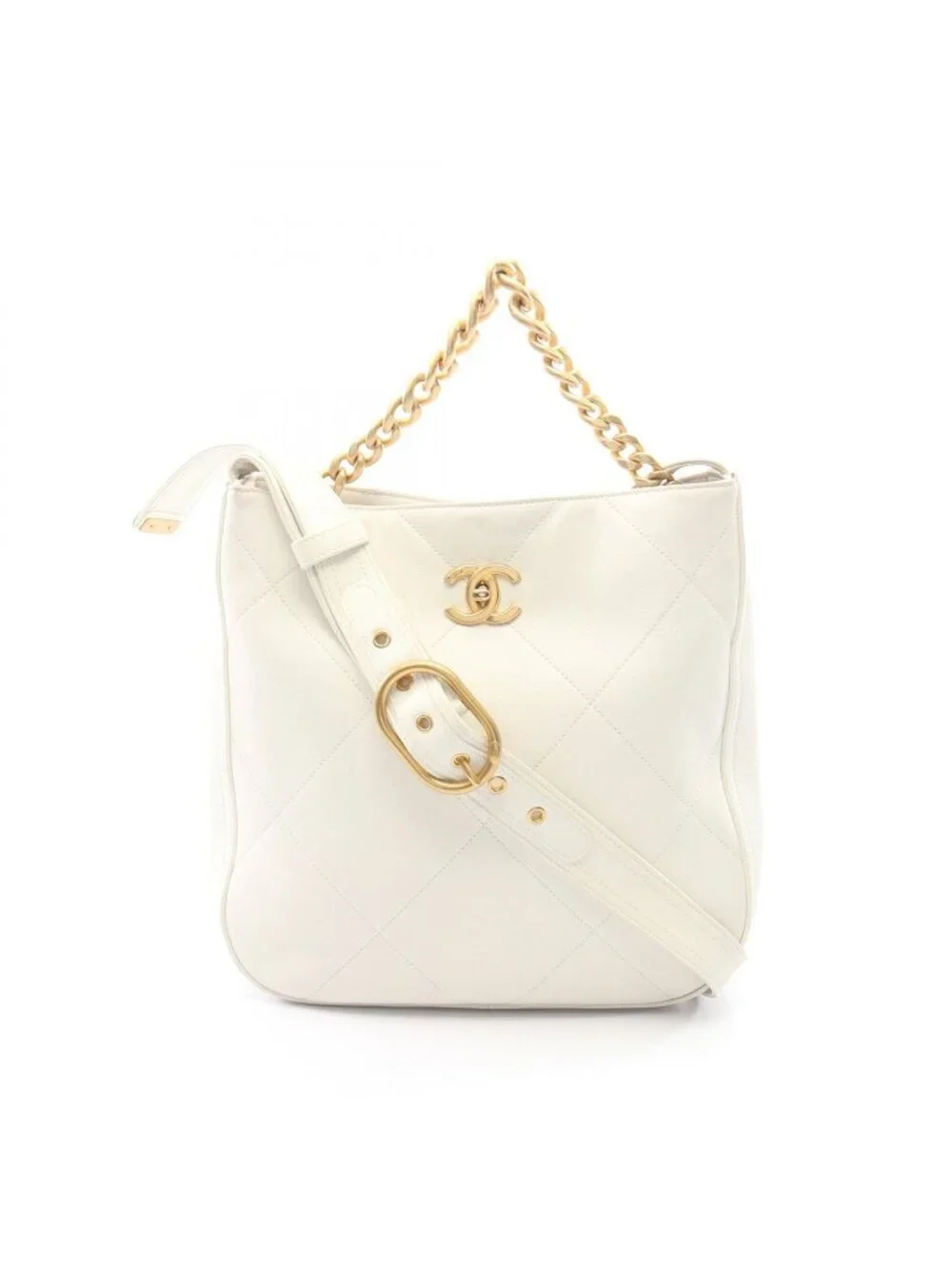 Chanel Shoulder Bag Quilted 2-Way White Lambskin